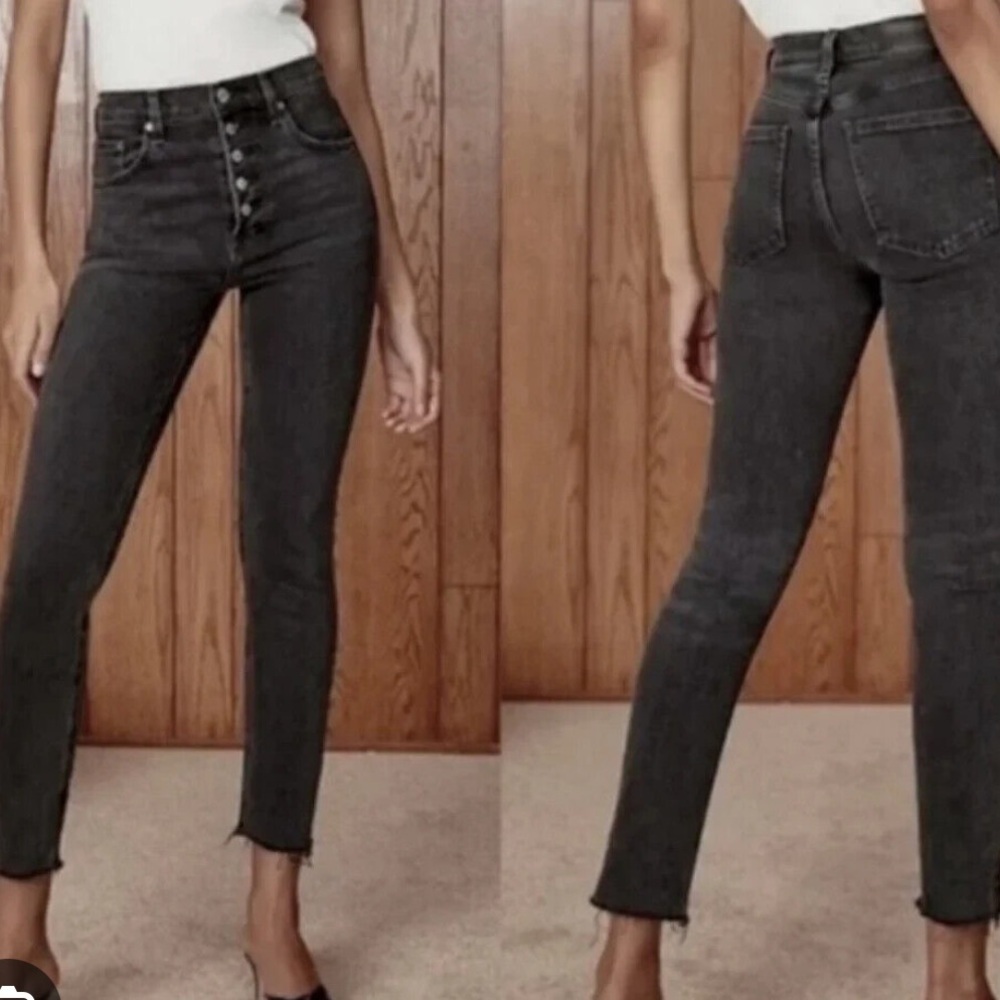 Denim Forum The Yoko High Rise Slim Distressed Gray/black